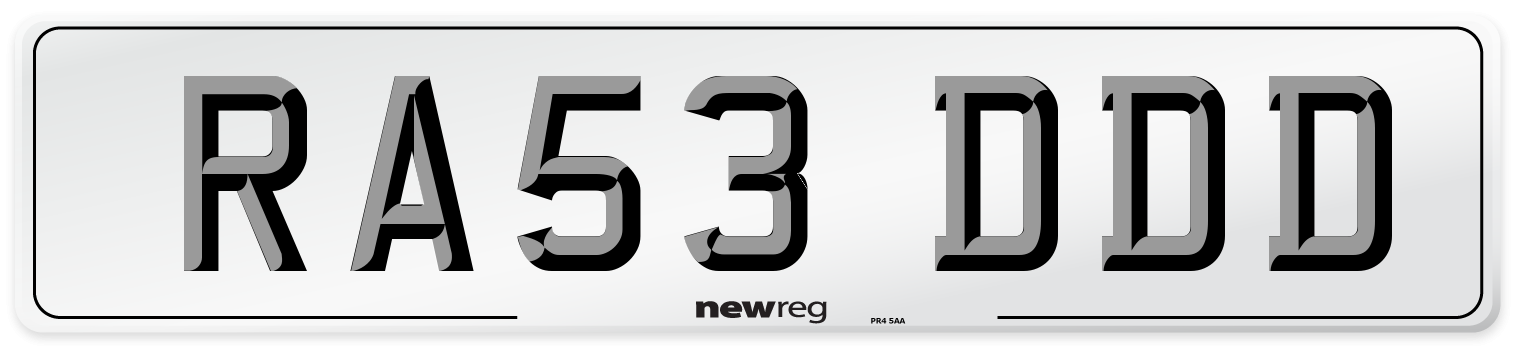 RA53 DDD Number Plate from New Reg